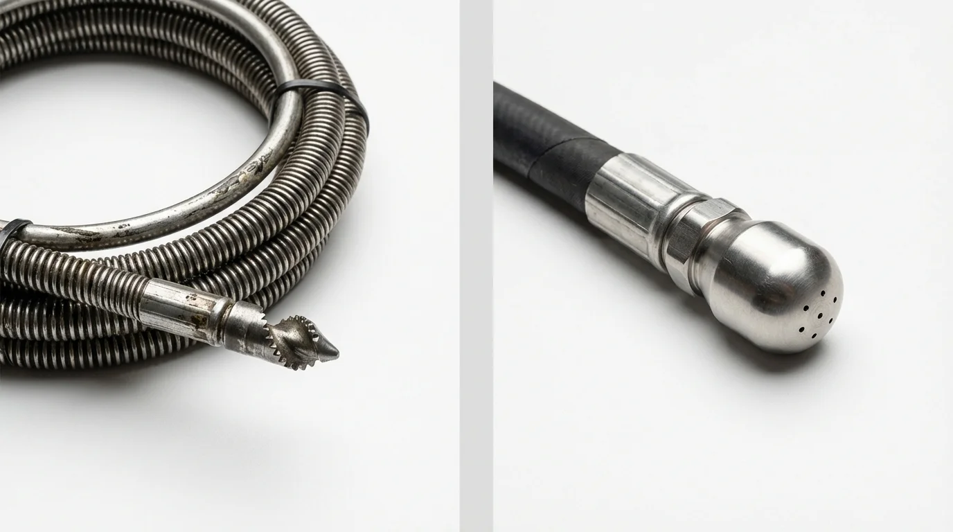 Drain snake cable and hydro jetting nozzle used for drain cleaning in Chillicothe, IL