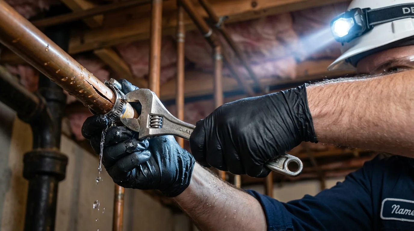 Emergency pipe clamp repair being performed by a Johns Plumbing LLC plumber in Chillicothe
